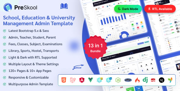 PreSkool - School ERP & Education Management Admin Dashboard (React, Next.js, Laravel, Vue, Angular)
