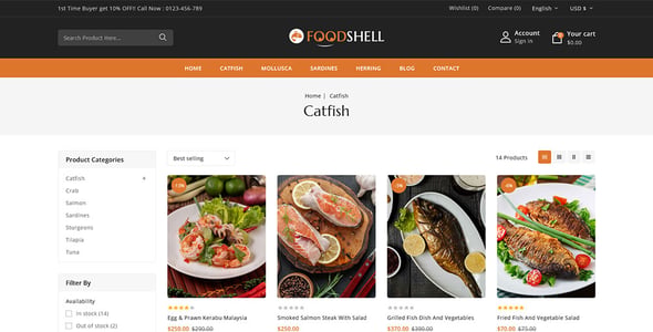 Foodshell - Sea Food Restaurant Store Shopify 2.0 Responsive Theme