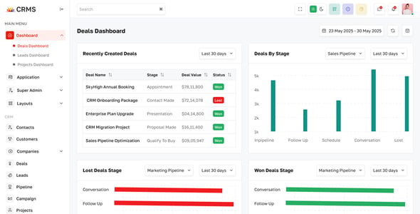 CRMS - Business CRM, Sales, HRM & Accounting Admin Dashboard Template (HTML, React, Tailwind, Vue)