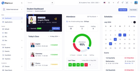 PreSkool - School ERP & Education Management Admin Dashboard (React, Next.js, Laravel, Vue, Angular)