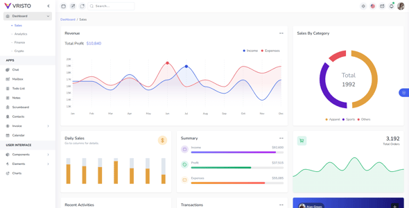 Vristo – Tailwind Admin Template HTML, Angular 20, NextJS App Router, ReactJS, VueJS, Nuxt, Laravel